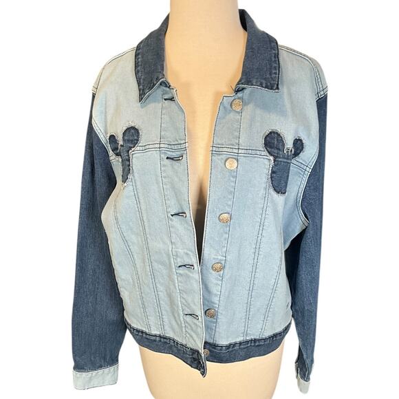 Disney Her Universe Mickey Mouse Denim Jacket Women’s Large Patchwork Vintage - Picture 3 of 15